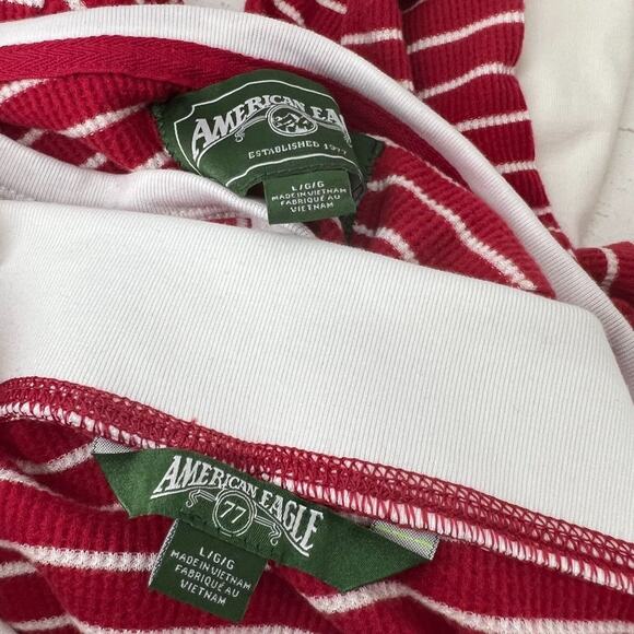 American Eagle Red White Stripe 2 Piece Thermal Pajama Set Womens Large - Picture 3 of 7